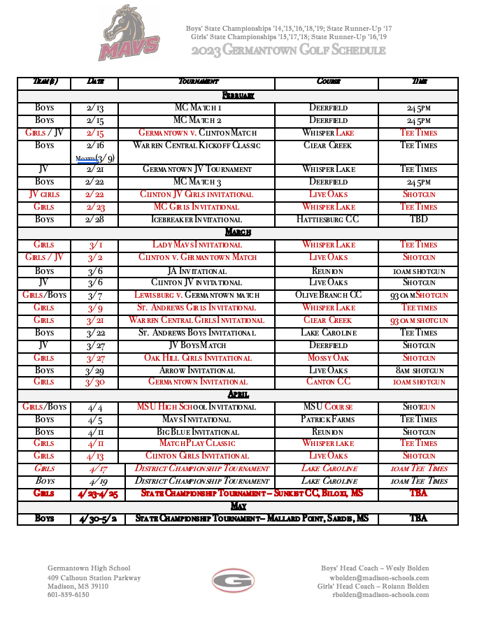 boys schedule